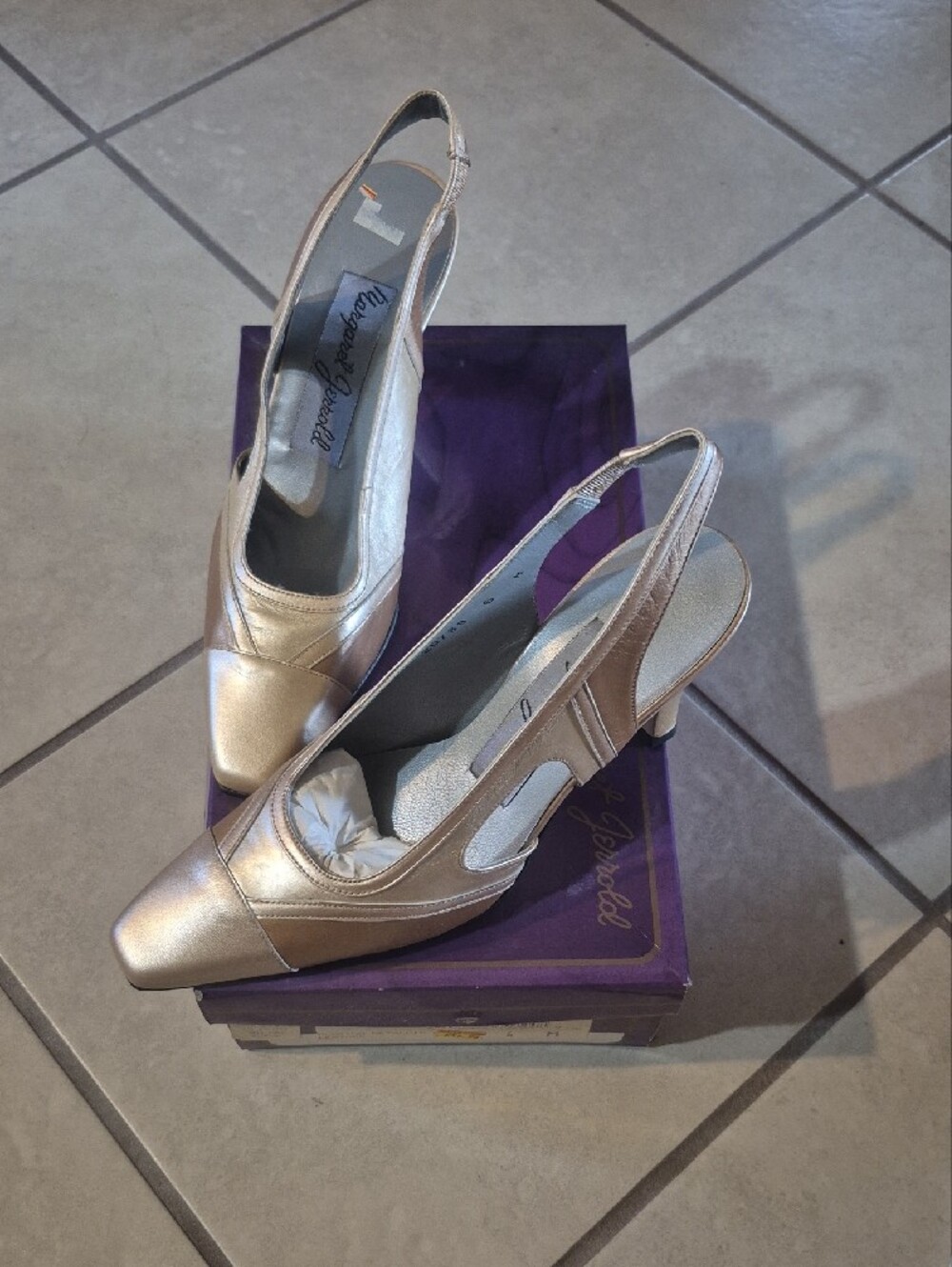 Margaret Jerrold Gold Slingback Pumps